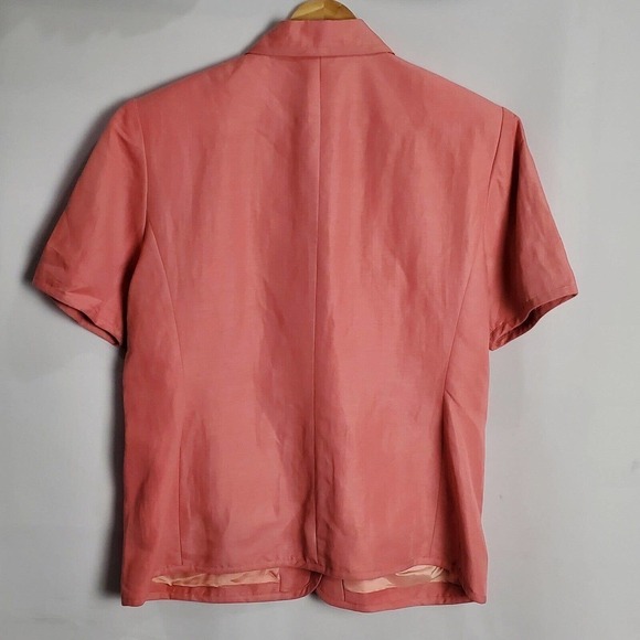 Vintage 90's Preston & York Pink Linen Blend Button Up Short Sleeve Blouse Sz 16 - Picture 7 of 9